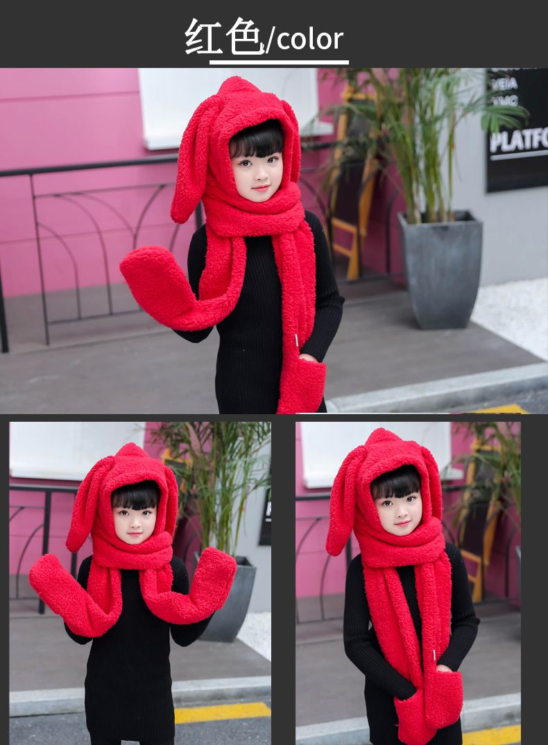 This autumn and winter hat is versatile, cute and warm for women. It's a double-layered thickened winter hat, scarf and glove. It's a three-in-one hat and Lei Feng hat detail image 7