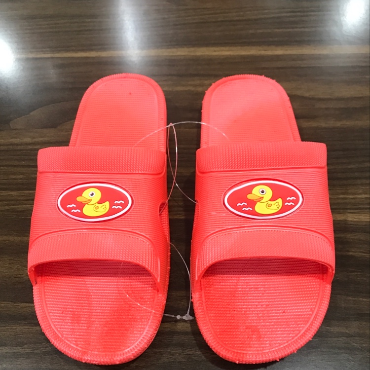Little yellow duck in women's slippers