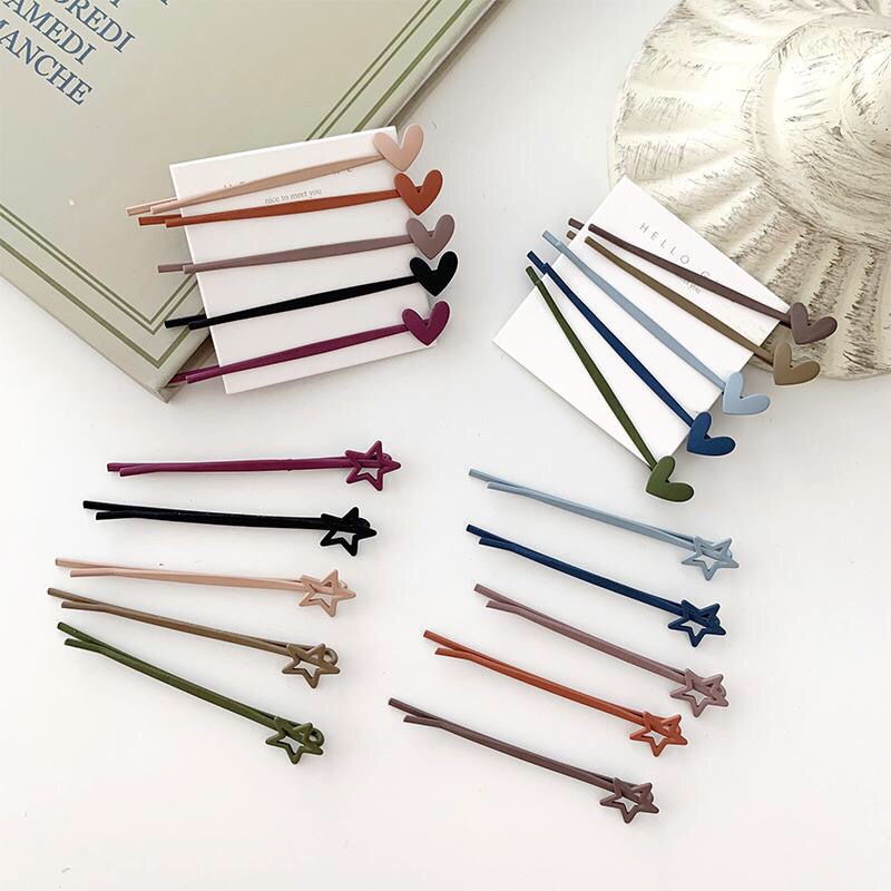 10个装简约百搭磨砂一字夹可爱心五星发卡ins网红发夹韩国发饰女细节图