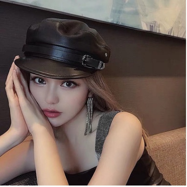 周扬青同款帽子女金属扣时尚韩版八角帽画家报童帽个性鸭舌帽军帽