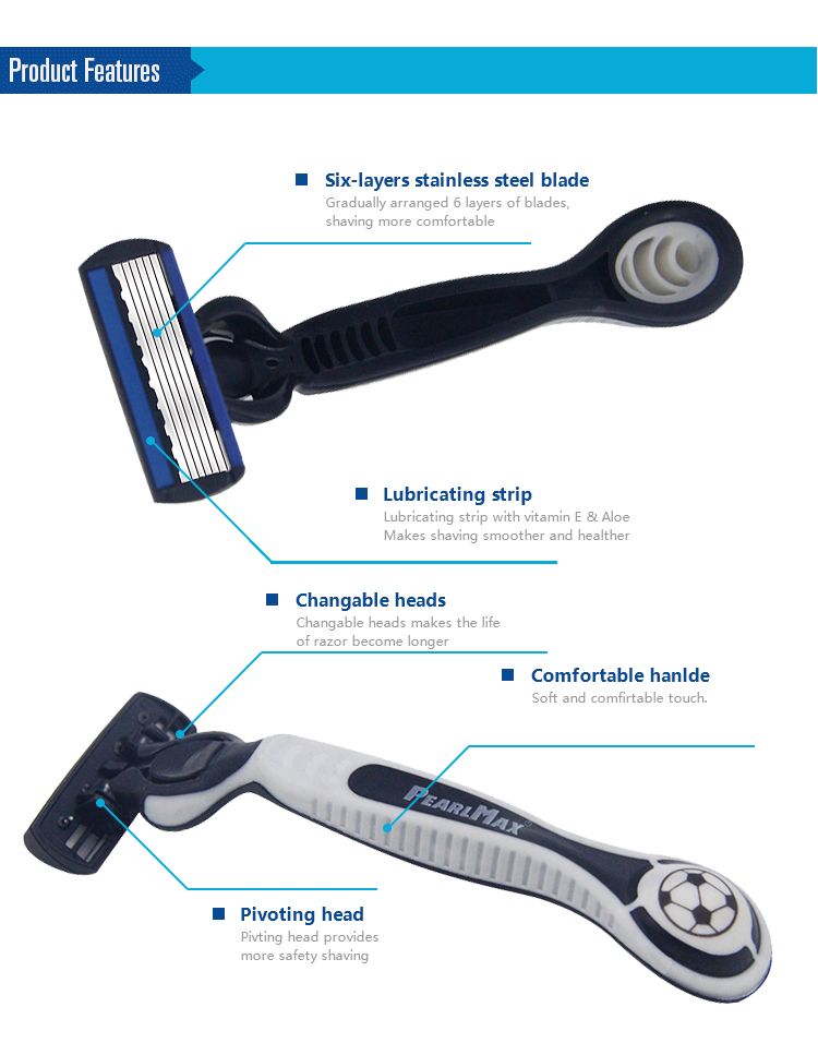 Factory direct sales of 6-layer blade heads in 2-piece sets, reusable, men's style detail image 2