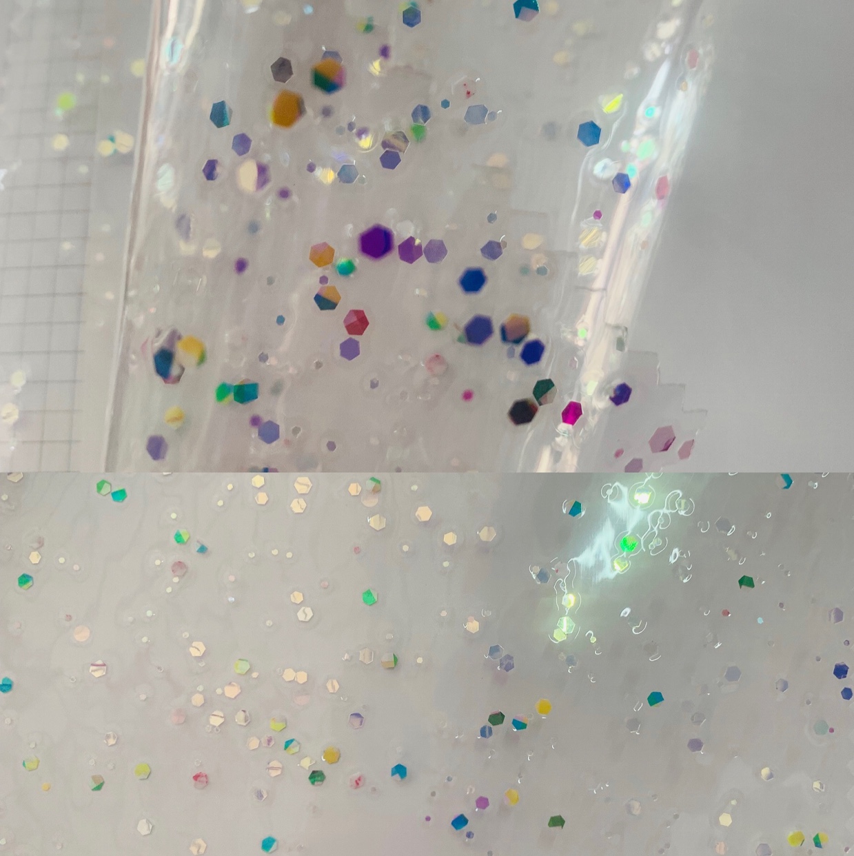 PVC film with sequins for cosmetic bags and pen cases details Picture