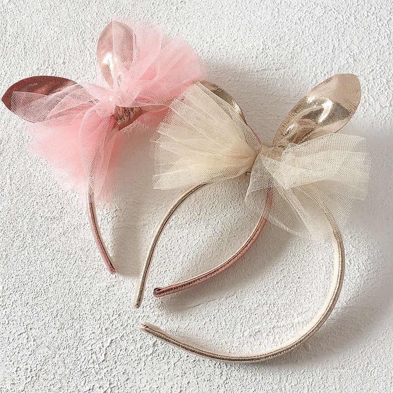 The new South Korean pearl double-sided PU rabbit ear mesh children's hair hoop thumbnail