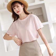 2020夏女装 韩版t恤薄款纯色防晒丝光棉圆领短袖前后不对称情侣装
