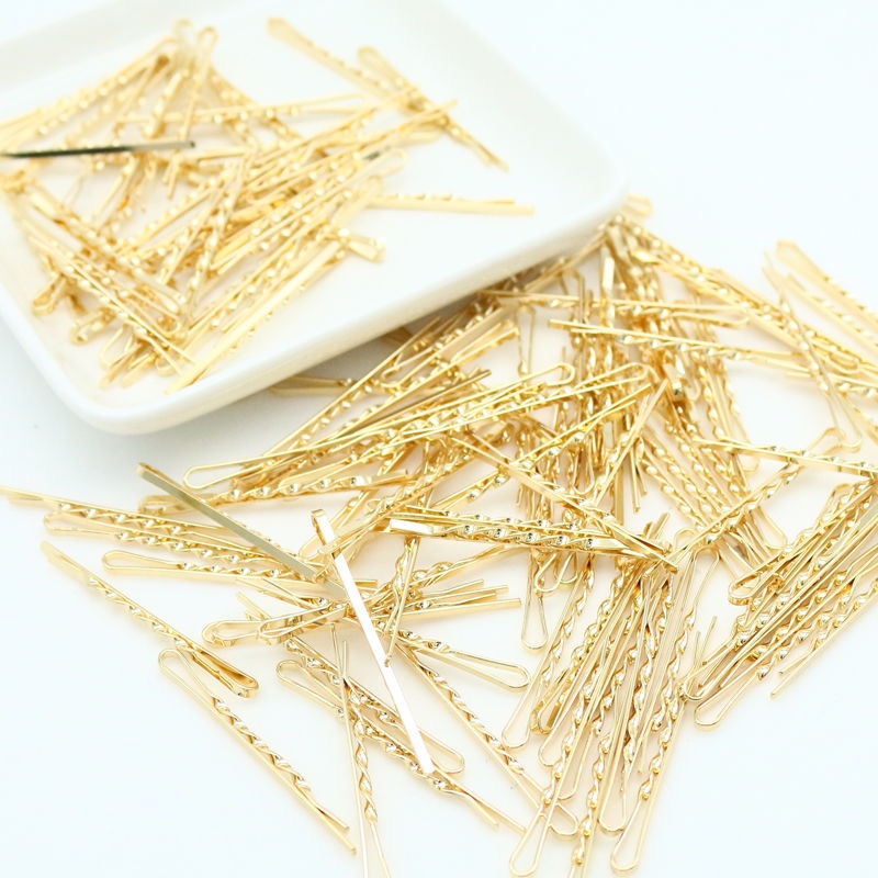 韩版戚薇同款金色一字夹螺旋麻花金属边夹网红头饰发夹刘海夹批发细节图