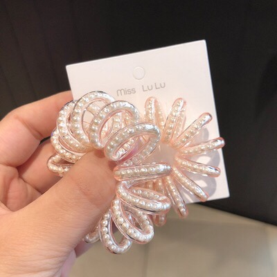 Large Pearl Telephone Line Hair Band Simple Solid Color All Hair Rope Without Trace Tie Hair Accessories Basic Rubber Band Head Rope Application Scenario