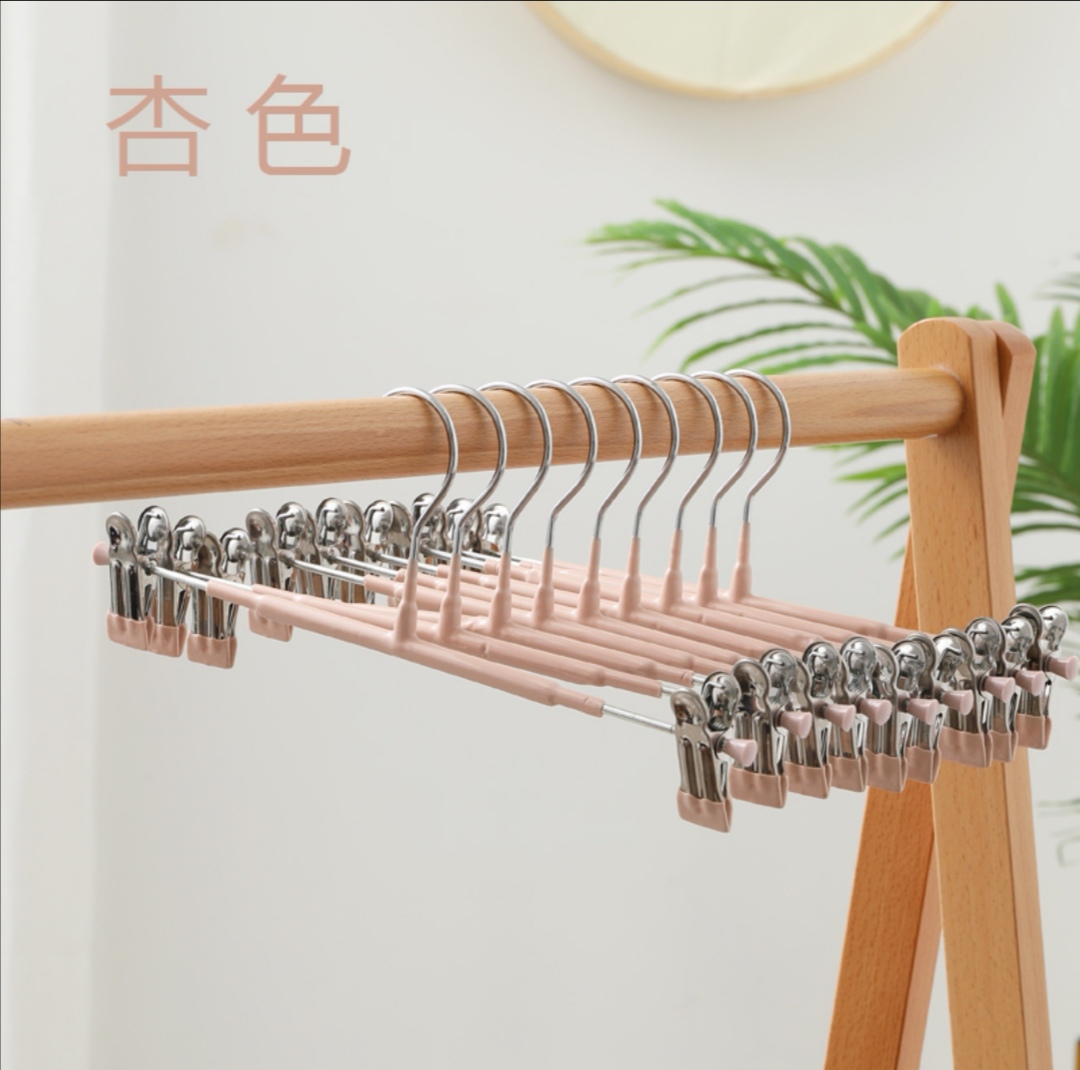 衣柜家用晒裤衣架jk裙夹夹子无痕不锈钢强力裤子晾衣架挂裤架内衣杏色