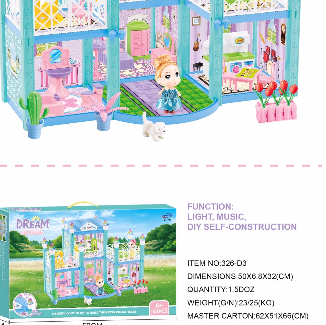 Sugar Rice Princess House girl play house toy simulation Princess castle set model villa children's birthday gift 326-D3 Specification drawing