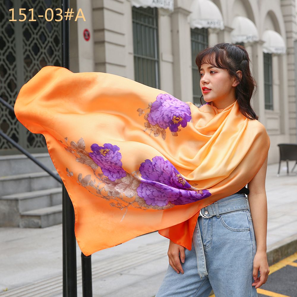 New printed silk satin silk scarves ladies autumn/winter long Korean version of the versatile red scarf manufacturers wholesale custom thumbnail