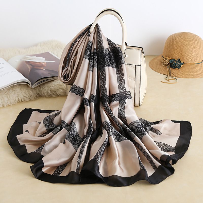 Spring and summer new scarves lace printed silk scarves women's temperament simple elegant shawl sunscreen a hair substitute thumbnail