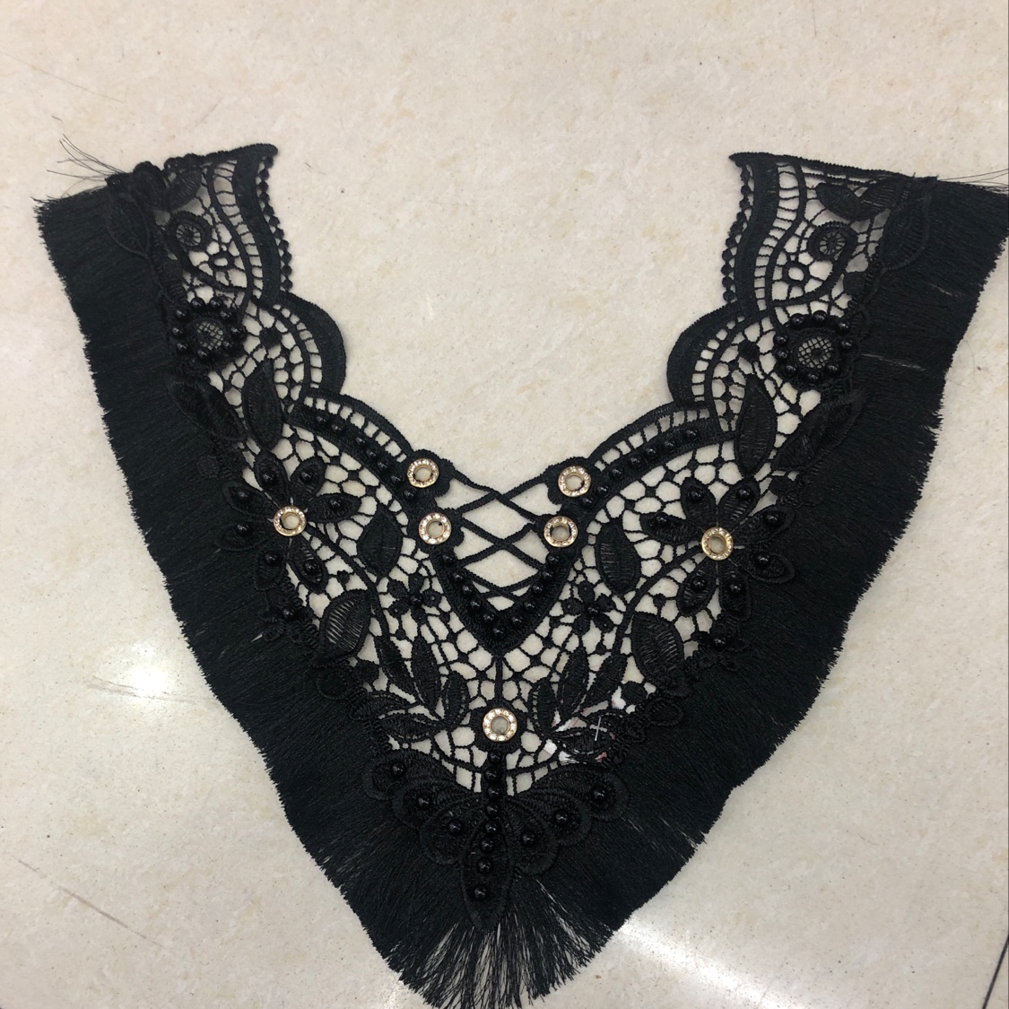 Collars go, lace collars, polyester collars, hand-trimmed collars