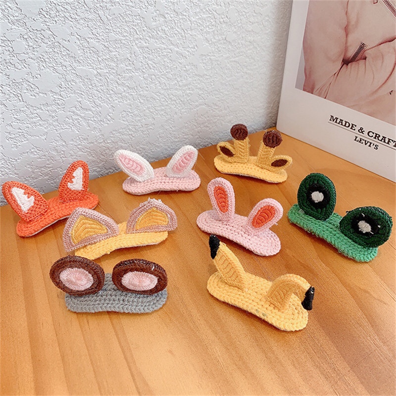Children's Knitting Animal Hair Clip Cute Baby Bb Clip Internet Celebrity Stereo