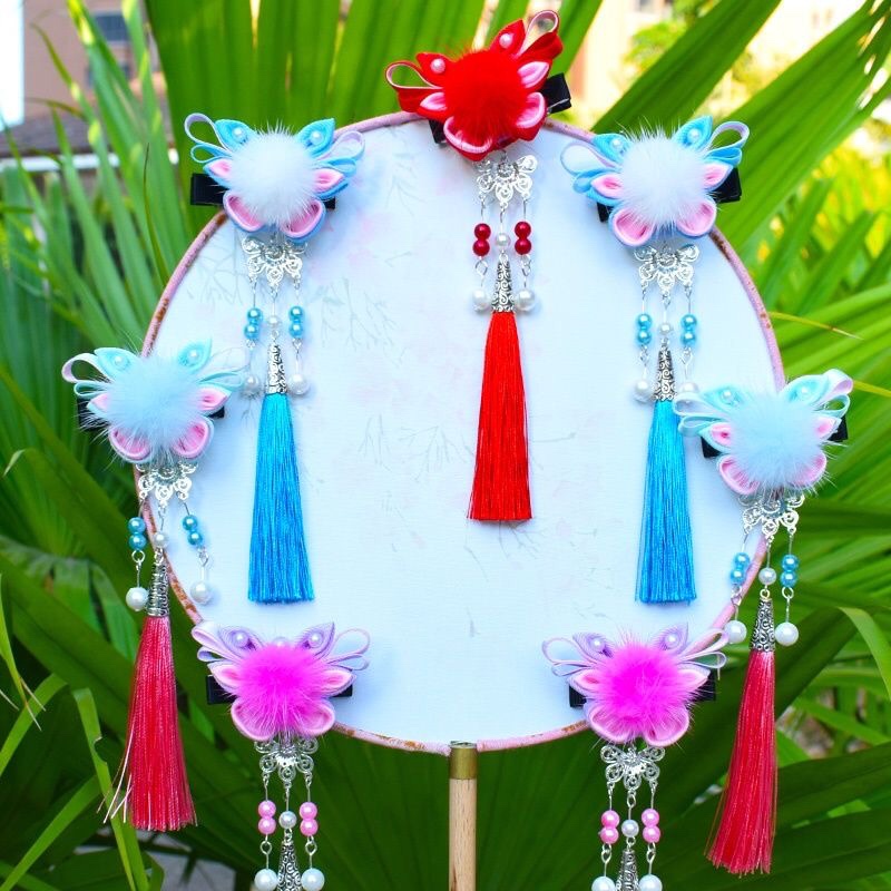 古风饰品儿童蝴蝶发夹公主超仙古代发饰流苏女孩头花头饰