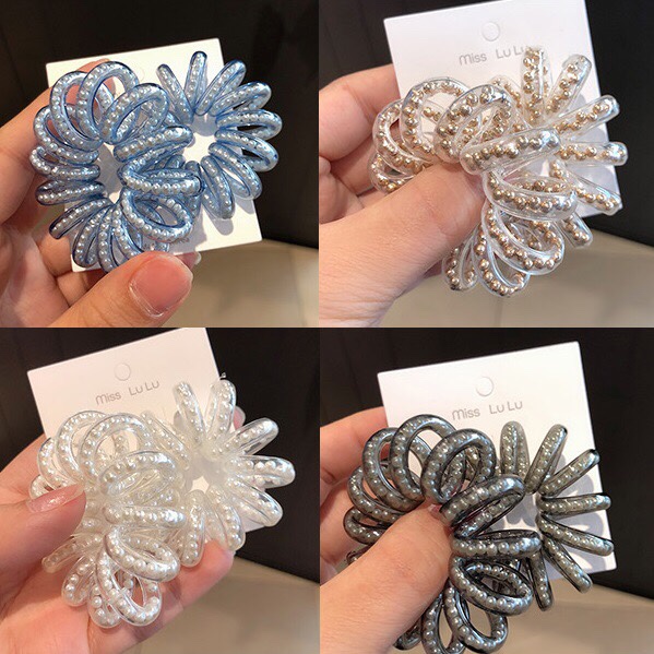 Large Pearl Telephone Line Hair Band Simple Solid Color All Hair Rope Without Trace Tie Hair Accessories Basic Rubber Band Head Rope Item Picture