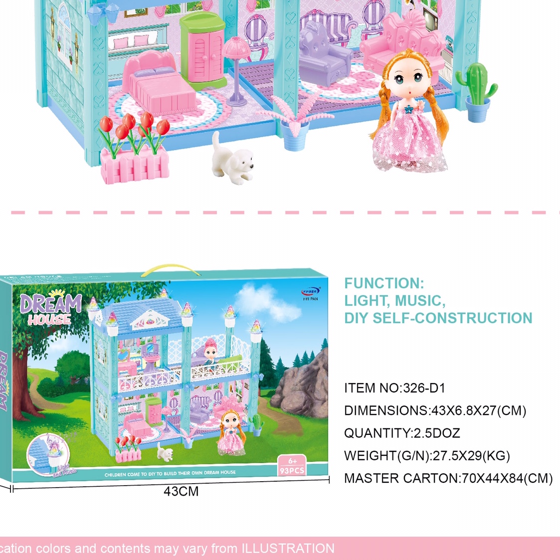 Sugar rice Princess House girl play house toy simulation princess castle set model villa children's birthday gift 326-D1 Specification drawing