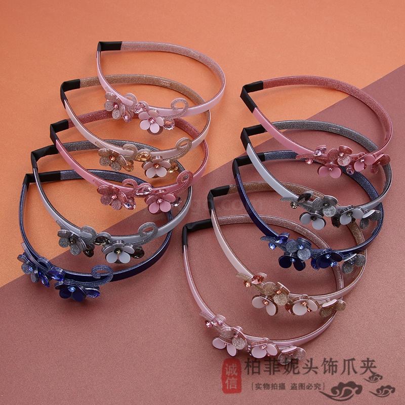 花朵水钻发箍女孩简约头箍韩版小清新压发卡防滑可爱细发箍女