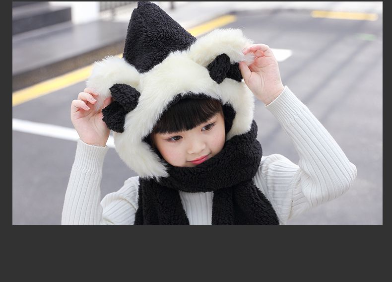 Bear Ears Hat Scarf One Practical Cute Plush Lamb Fur Bib Winter Schoolgirl Soft Sister Against The Cold Wind undefined
