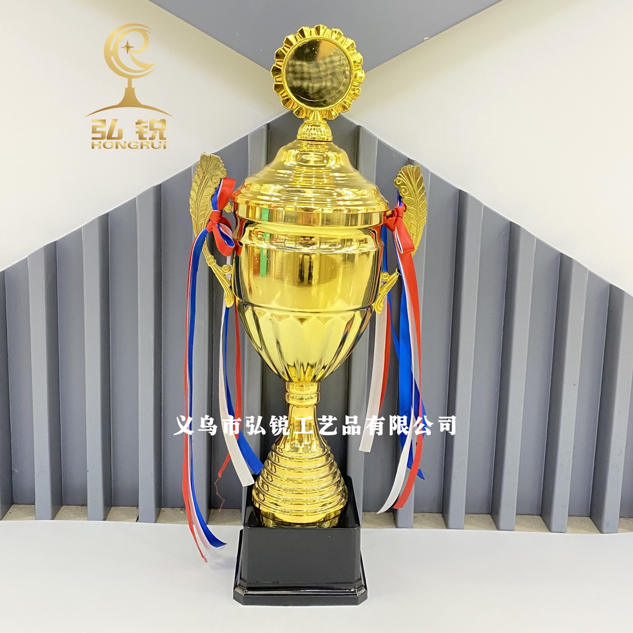 HR-857B Metal Trophy, 12*43CM, can be customized for various sports competitions, annual meetings, and award ceremonies