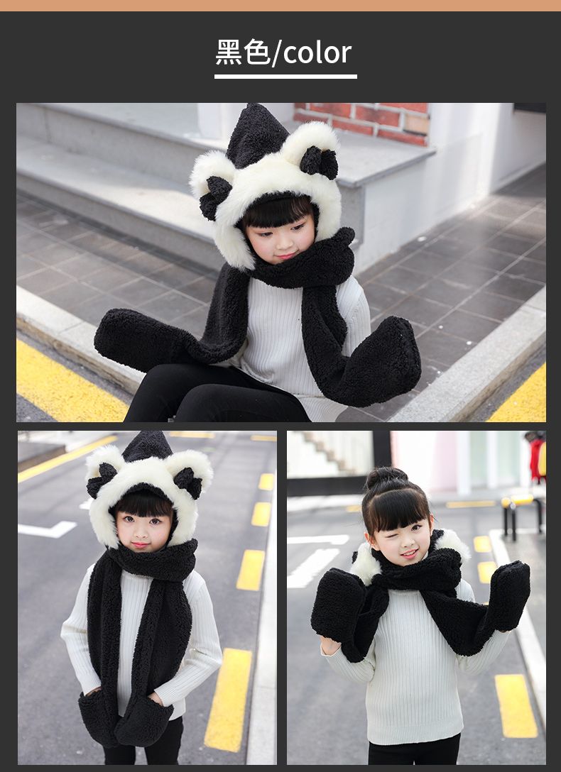 Bear Ears Hat Scarf One Practical Cute Plush Lamb Fur Bib Winter Schoolgirl Soft Sister Against The Cold Wind undefined
