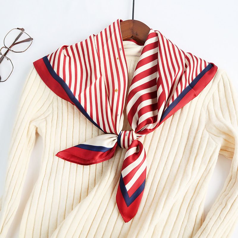 South Korea East gate five - pointed star stripe silk scarves female fashion versatile autumn/winter style small square custom ladies thumbnail