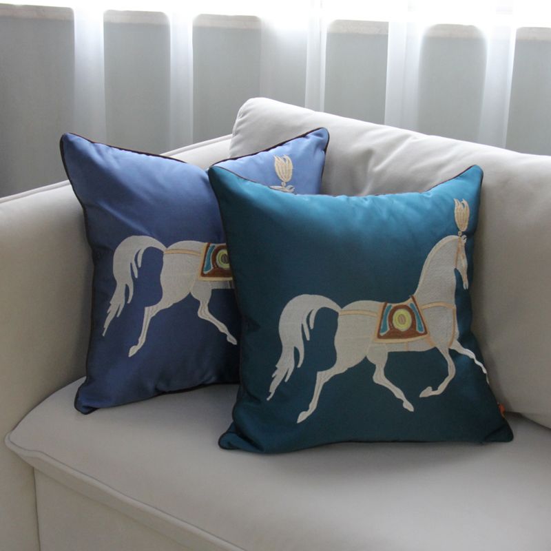 Embroidered sofa cushions, horse cushions, sofa cushions, linen home, living room cushion cover, office details Picture
