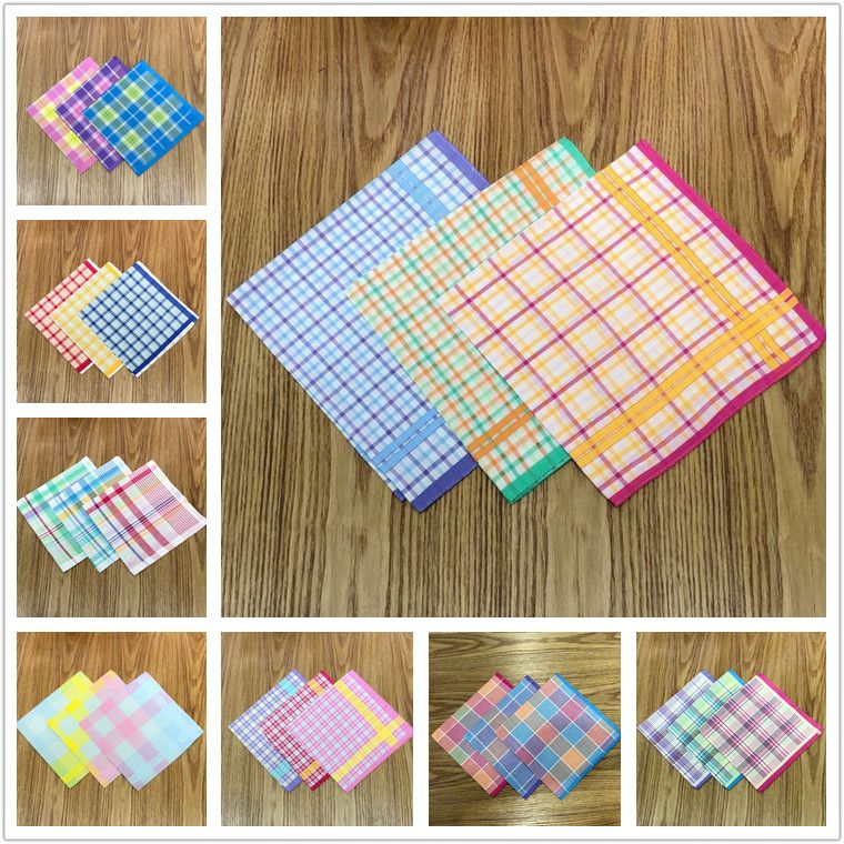 43CM cotton handkerchief multicolored plaid lady's handkerchief multicolored gorgeous lady's handkerchief