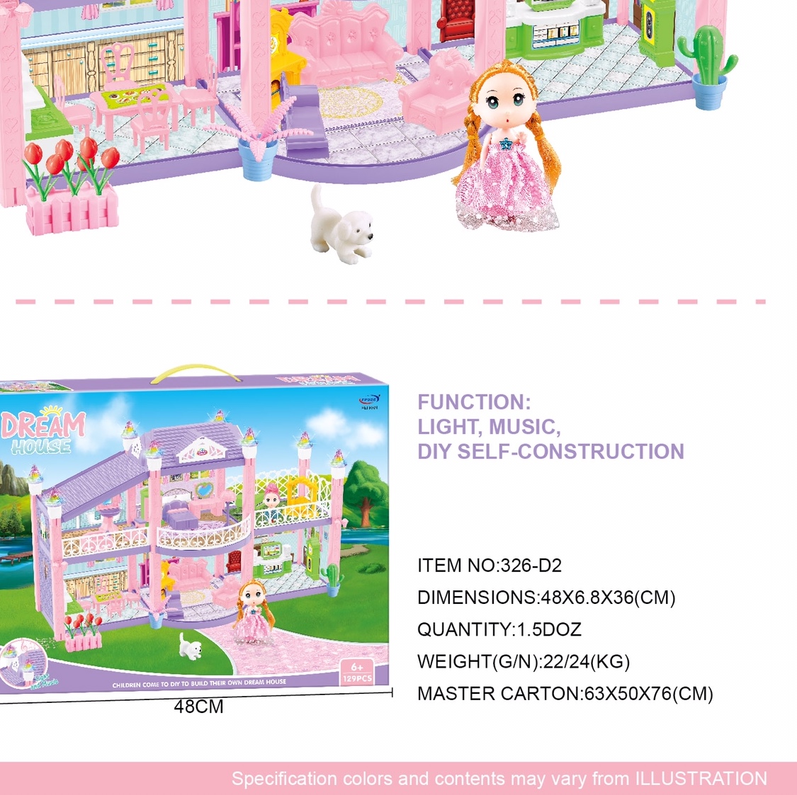 Sugar Rice Princess House girl play house toy simulation Princess castle set model villa children's birthday gift 326-D2 Specification drawing