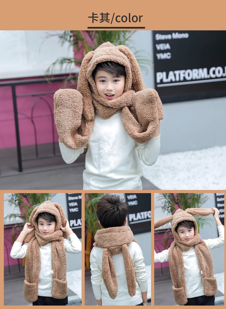This autumn and winter hat is versatile, cute and warm for women. It's a double-layered thickened winter hat, scarf and glove. It's a three-in-one hat and Lei Feng hat detail image 14