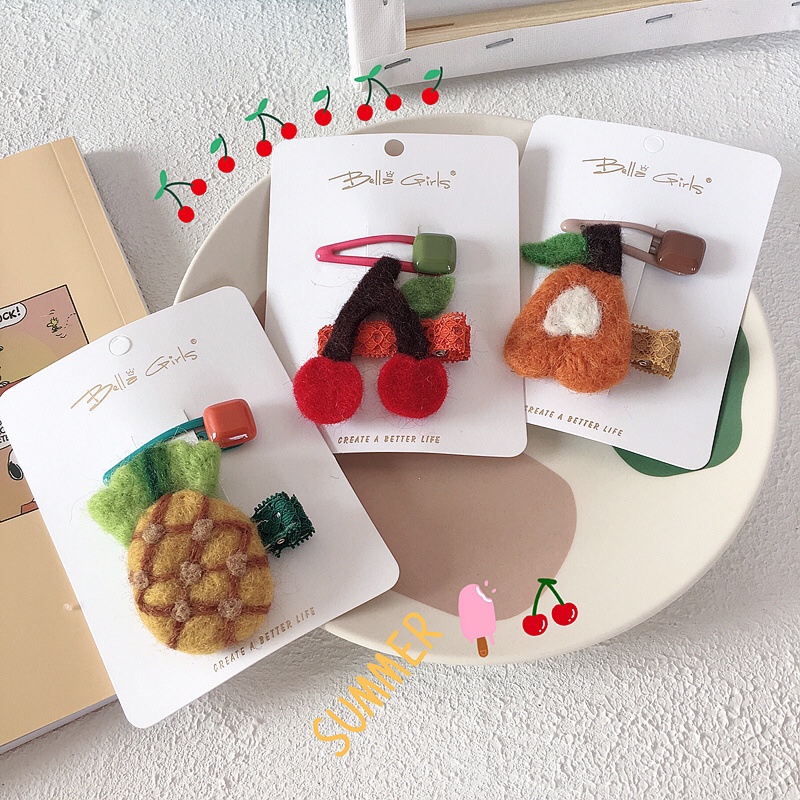 New Korean autumn winter children and girls wind wool fruit lace clip candy clip thumbnail
