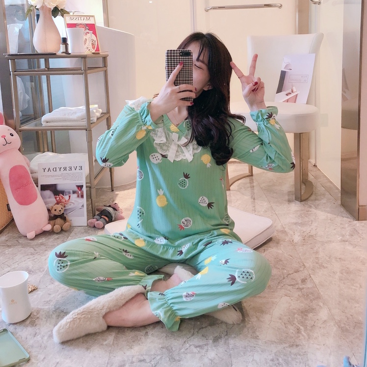 Lace pullover pajamas, home wear, green pineapple