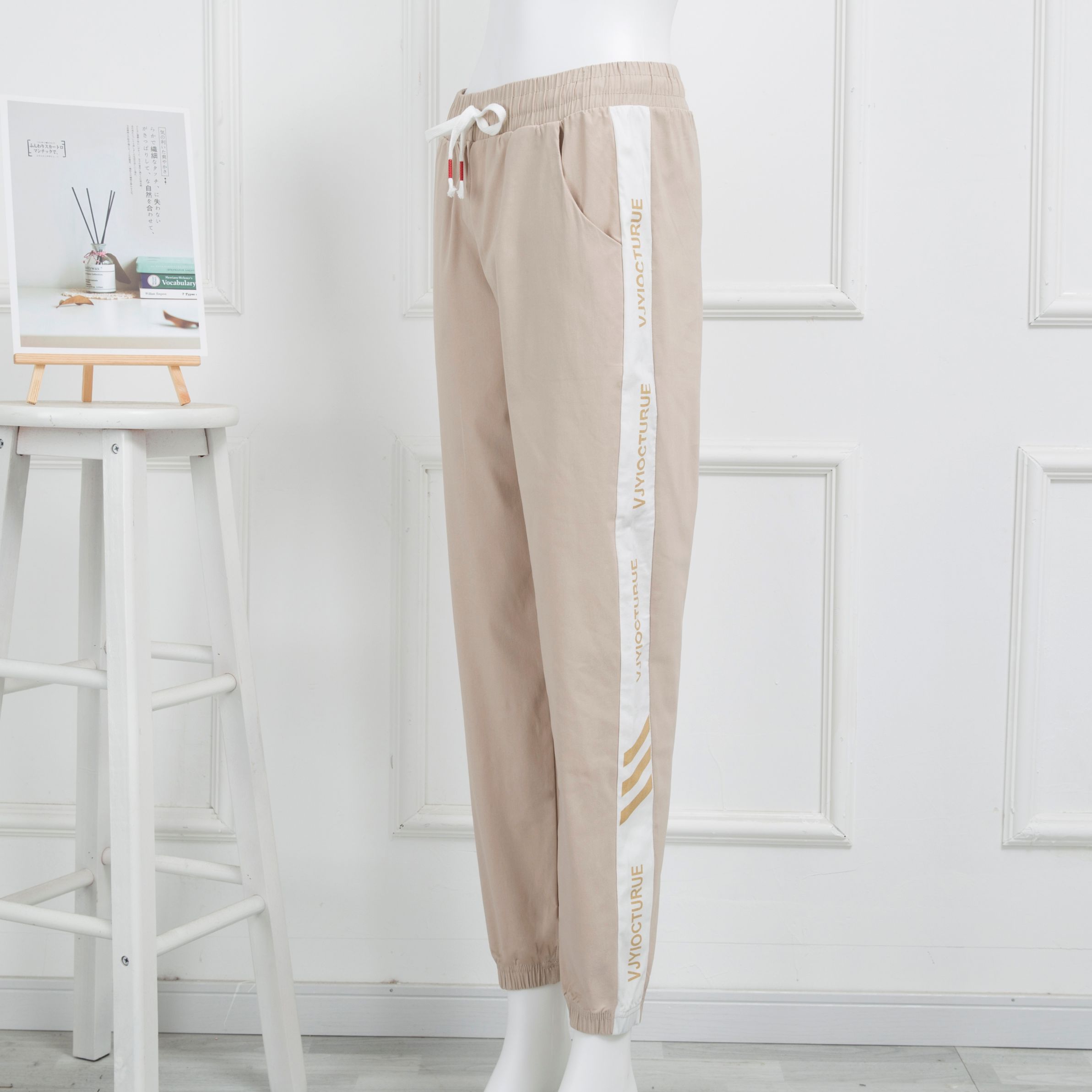The new autumn 2020 casual fashion loose comfortable cotton tied feet nine minute trousers khaki 2026 thumbnail