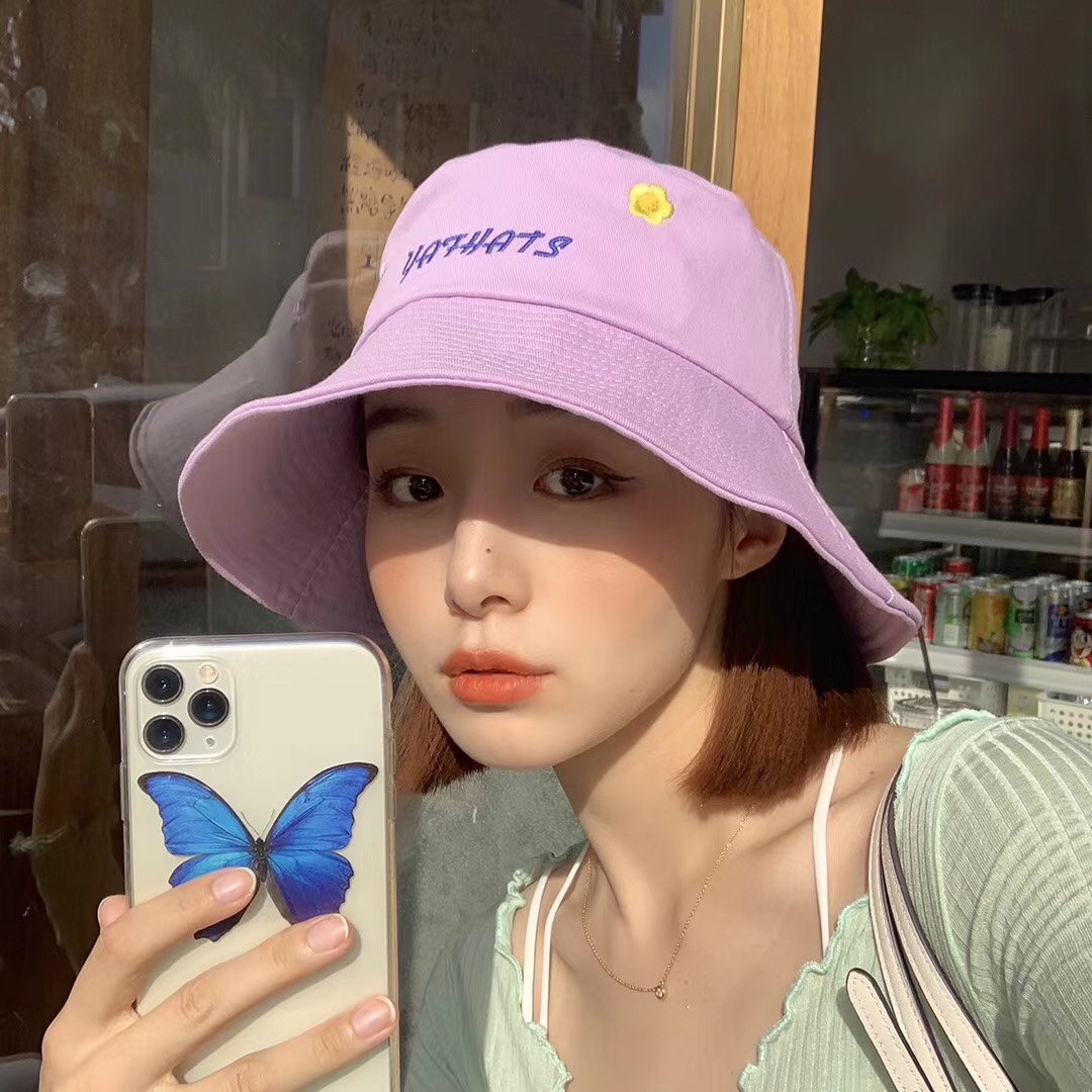 日系关晓彤同款春夏渔夫帽女韩版百搭小花遮阳帽子防晒遮脸太阳帽