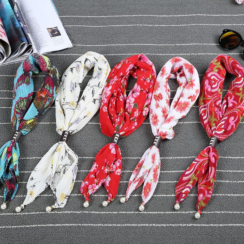 Korean fashion small square scarf Spring/summer new Korean print chiffon scarf creases decorative small scarf women thumbnail
