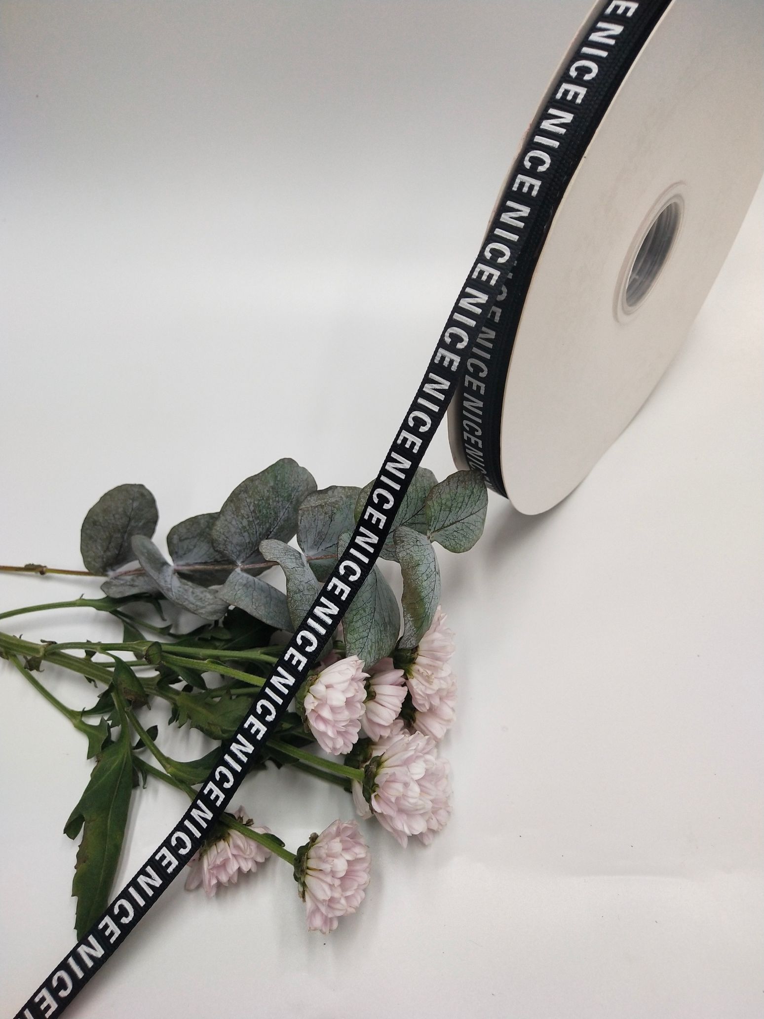 1公分黑色螺纹印字母NICE头饰耳环辅料包装丝带