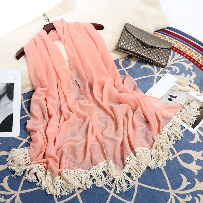 New lady pink scarf fashion tassel hang mustache scarf women comfortable cotton hemp scarf manufacturers wholesale thumbnail