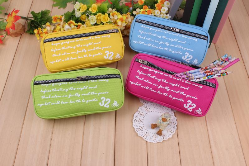 Solid color double zipper letter pattern canvas pencil case thumbnail