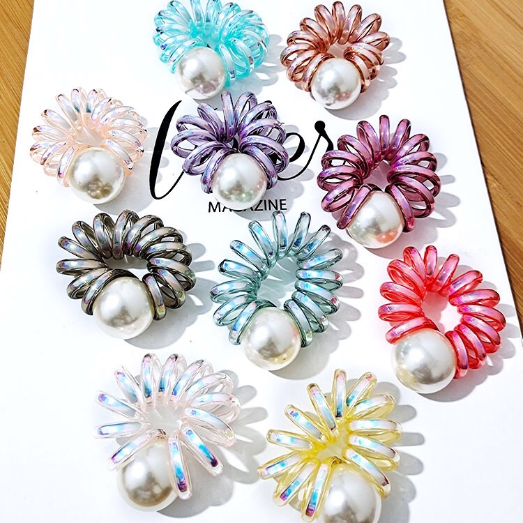 South Korea's Hot Selling Mermaid Color Big Pearl Telephone Line Hairband Without Trace Horsetail Ball Hair Adornment Live Network Red Item Picture