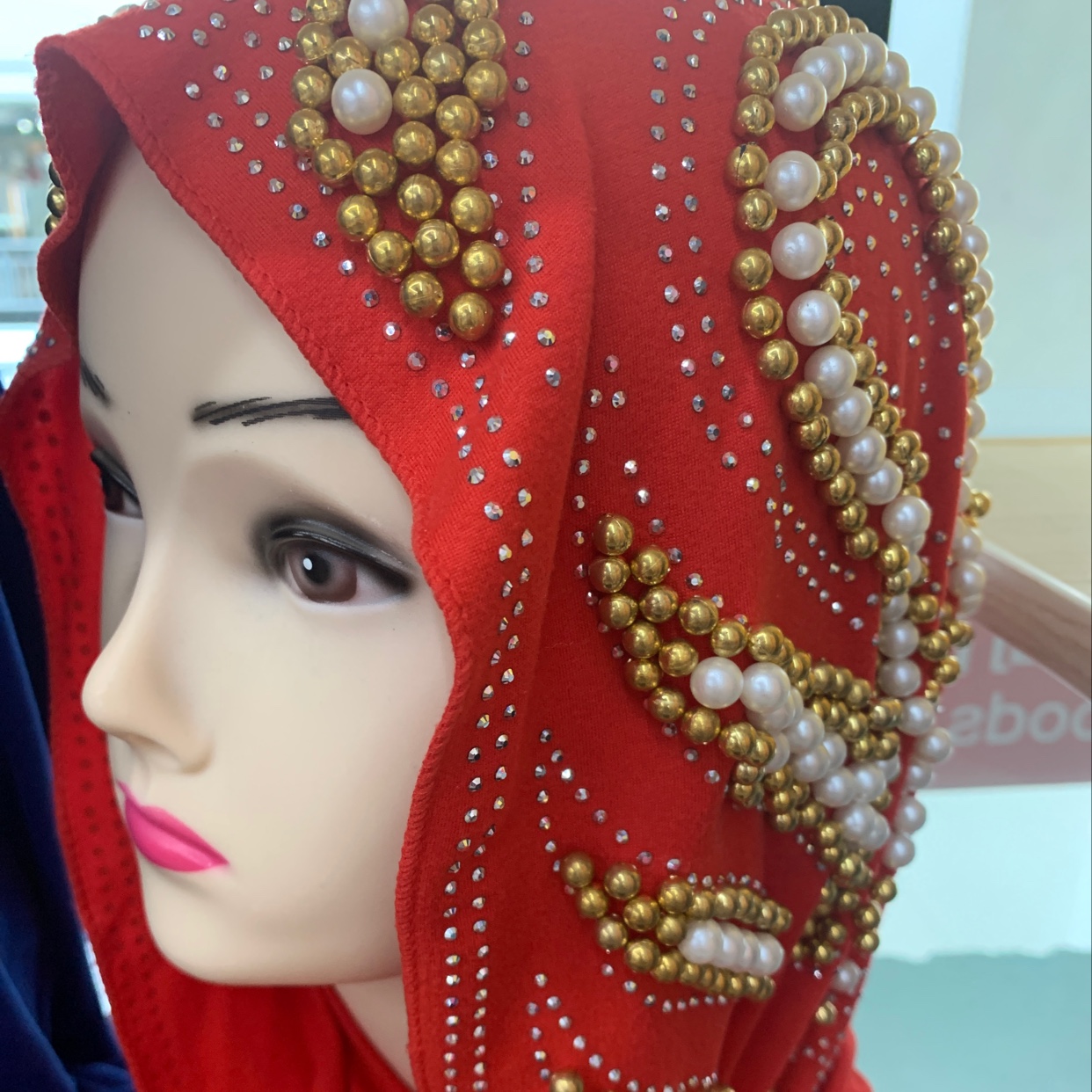 Circular flower Muslim headscarf pearl Muslim