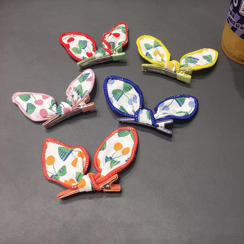 Korean version of soft cute fruit printed rabbit ears children press clip thumbnail