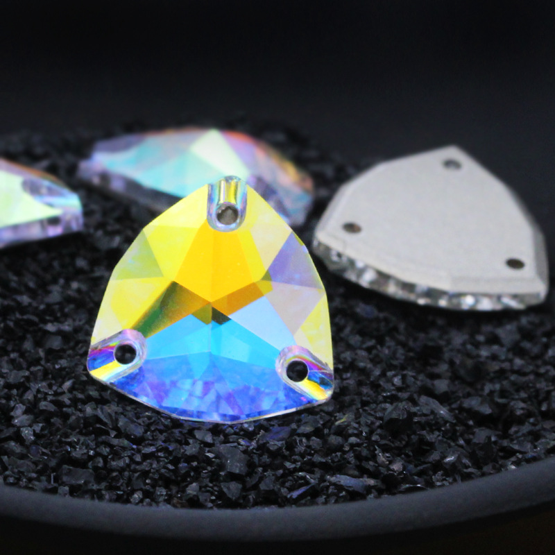 格瑞斯特平底手缝钻肥三角金色镀底手缝石高档水晶玻璃钻DIY服饰配件