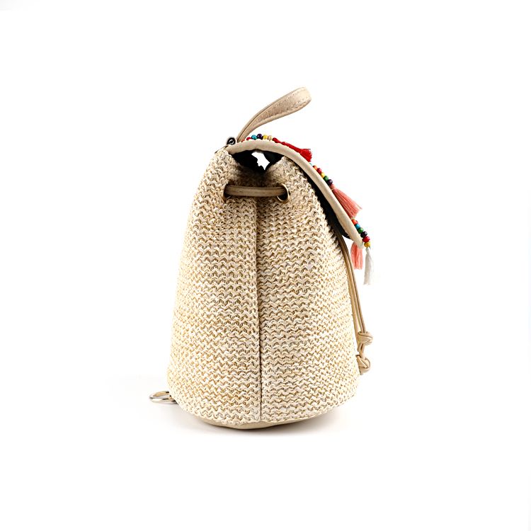 夏季女士草编波西米亚沙滩双肩包重工手工串珠流苏单肩斜跨包详情图4