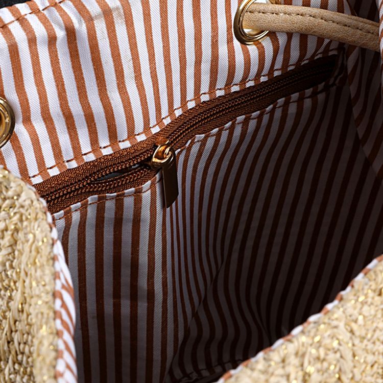 夏季女士草编波西米亚沙滩双肩包重工手工串珠流苏单肩斜跨包白底实物图