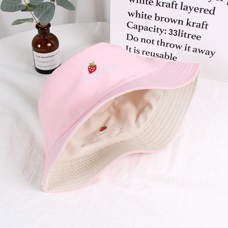 Strawberry embroidered double - sided fisherman hat thumbnail