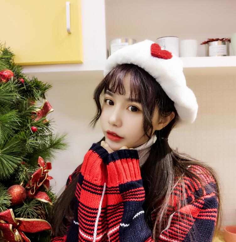 Korean version of female versatile hat Autumn winter warm love hat female face covering cute fur beret thumbnail