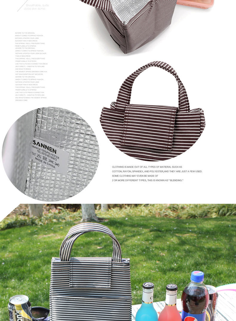 9L手提蛋糕包 黑白条纹铝膜便当保温包 魔术贴保温冰包学生野餐包详情图8