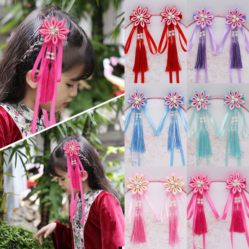 儿童汉服头饰古风超仙女童花朵发夹古装中国风宝宝发卡发饰品图