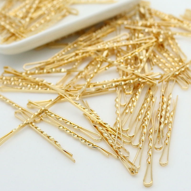 韩版戚薇同款金色一字夹螺旋麻花金属边夹网红头饰发夹刘海夹批发白底实物图