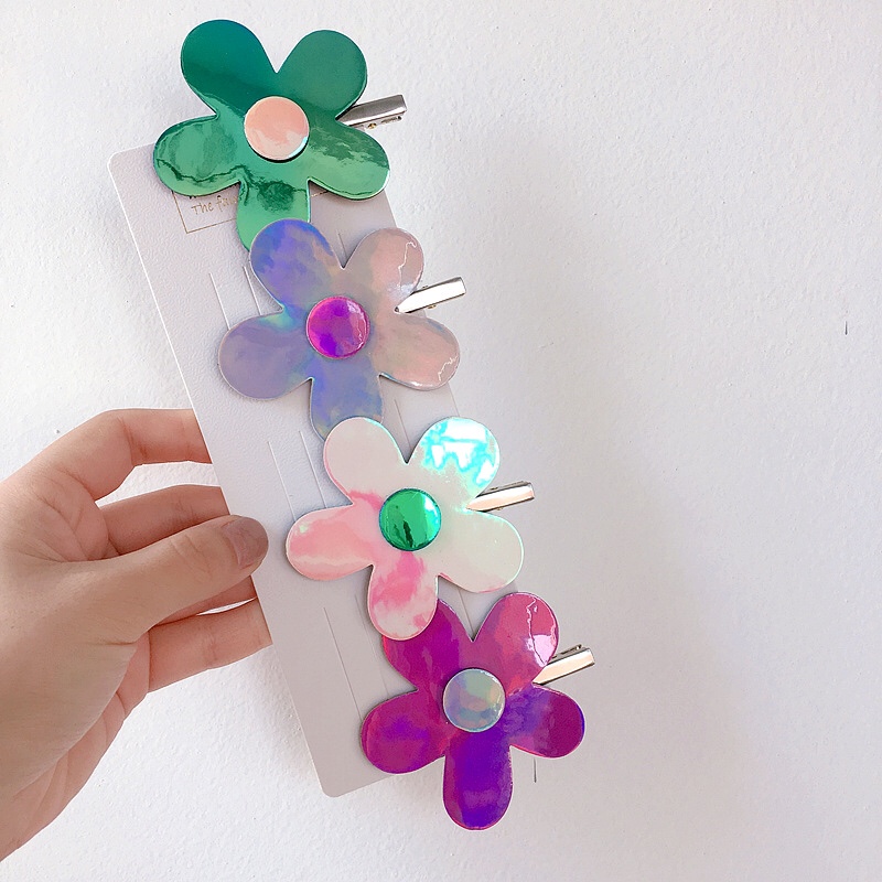 Ins wind laser PU color florets children hairpin edge clip flow clip hair accessories thumbnail