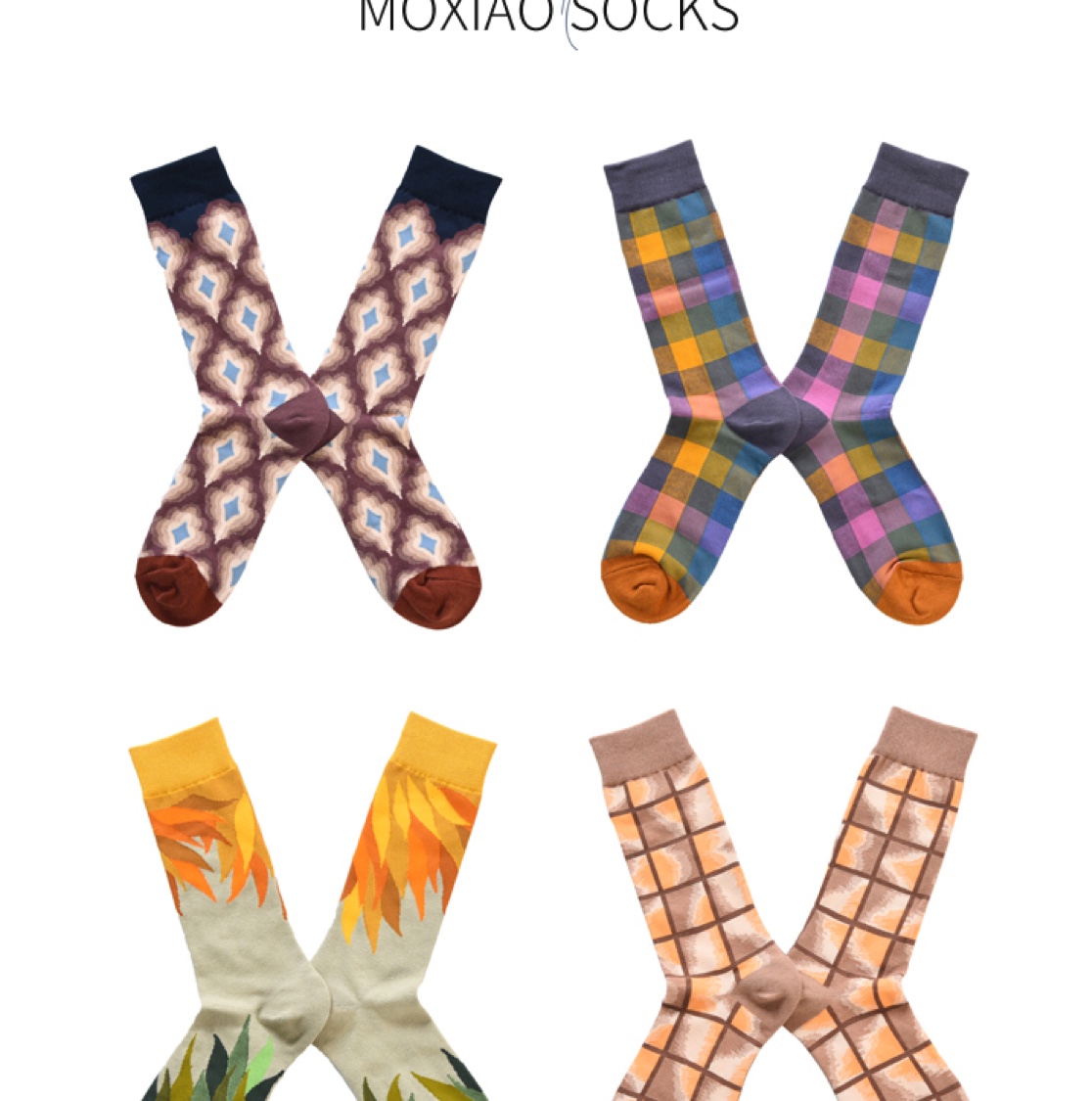 MOXIAO's new French art series checkered art women's mid-calf socks undefined