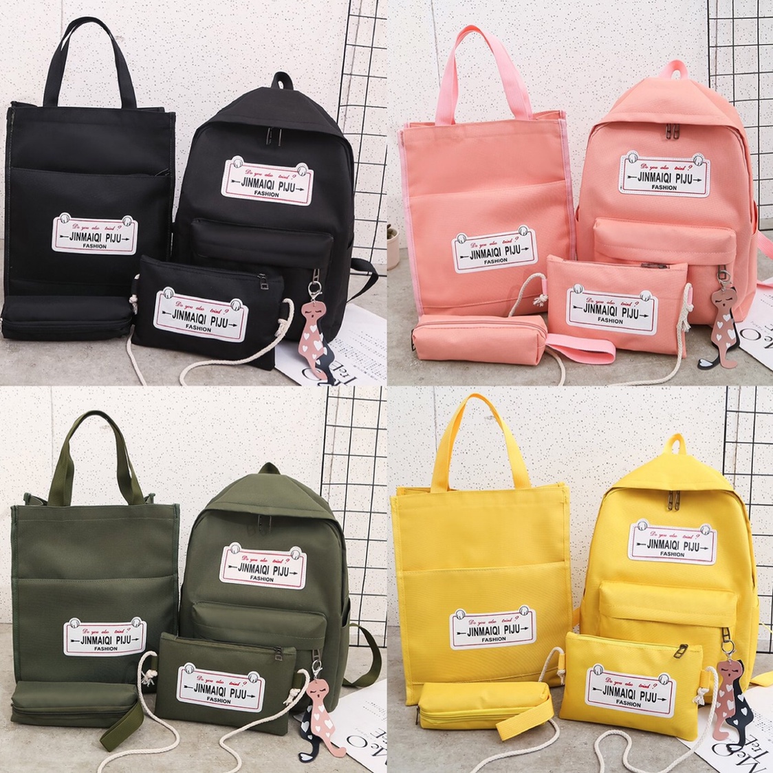 Korean version printed white label student four-piece backpack set